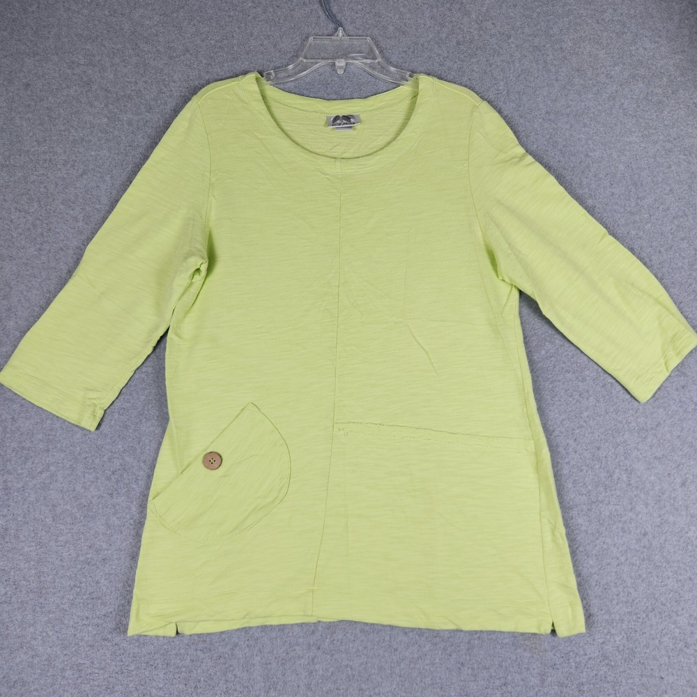 Wild Palms Tunic Top Womens Small Lime Green Slub Knit 3/4 Sleeve Round Neck